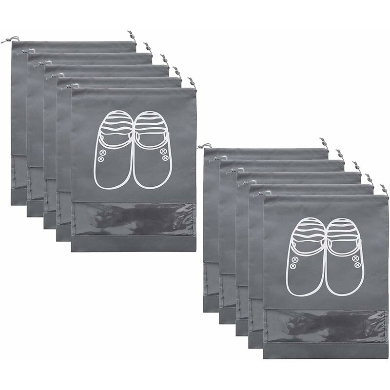 10 Reise-Schuhbeutel, große tragbare Schuhaufbewahrungstasche mit Kordelzug, platzsparende Aufbewahrungstasche mit transparenten Nähten, geeignet für | 09466991483856