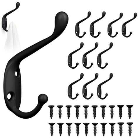 10 Retro-Metall-Kleiderhaken, schwarze Vintage-Kleiderhaken, Retro-Kleiderhaken, doppelte Garderobenhaken mit