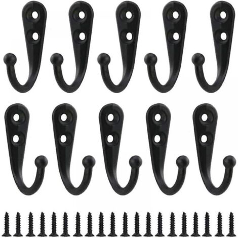 10 Retro-Wandhaken, schwarzes Metall, zum einfachen Anschrauben, Vintage-Wandhaken für Bademäntel, Zuhause, Regale, Schubladen, Spinde, Badezimmer