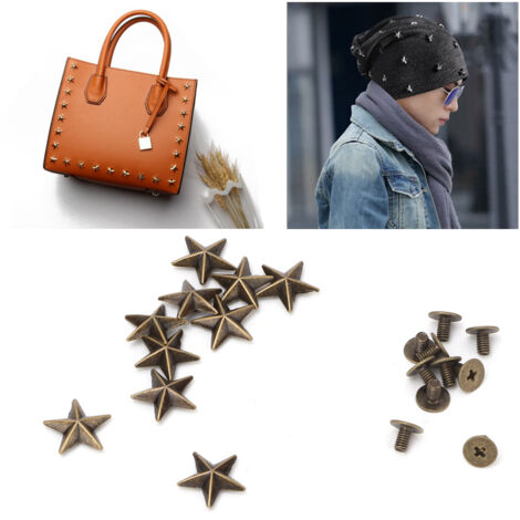 10 rivets décoratifs étoile métal pour accessoires cuir, sacs à main et chaussures DIY (14mm, bronze)