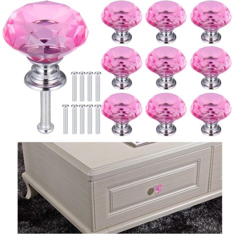 10 rosa Kristall-Türknöpfe für Schränke und Vitrinen mit Schrauben, Kristall-Schubladengriffe, Kommoden-Türknauf, elegant und zart, reflektieren leuchtende Farben
