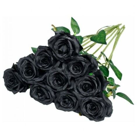 10 rosas artificiales de seda (negras) con un solo tallo, rosas artificiales realistas para ramos de boda, arreglos florales, decoración.