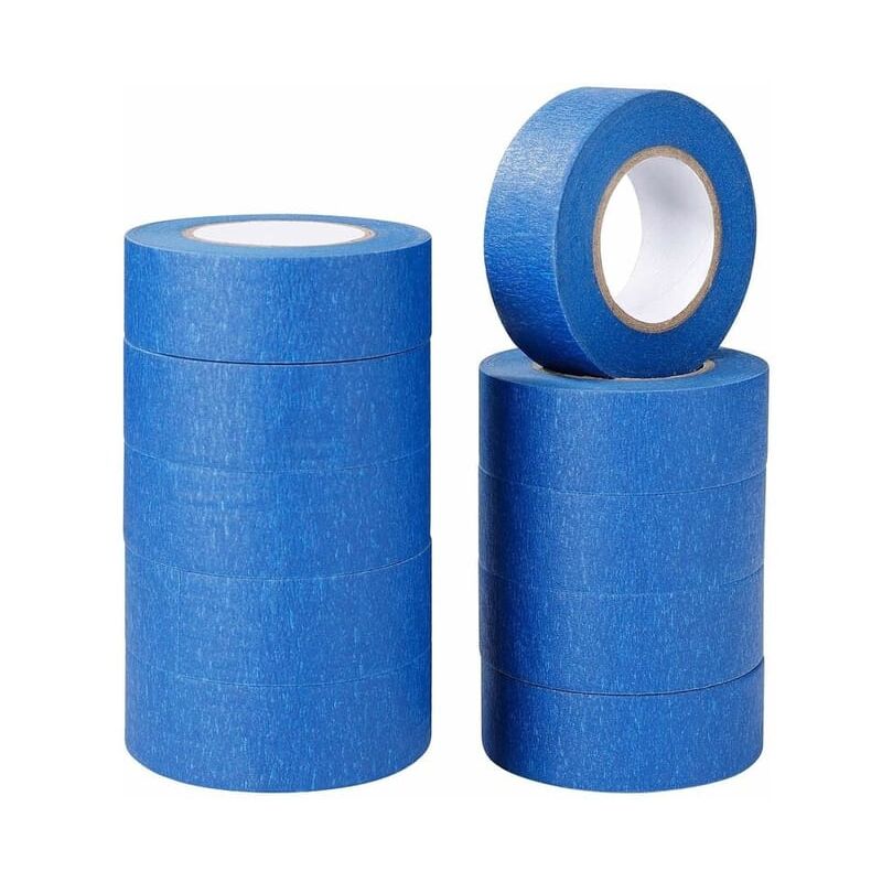 10 rouleaux de ruban de masquage bleu 25 mm × 20 m pour peinture et ruban décoratif pour étiquettes, peinture en aérosol, peintres, artisanat