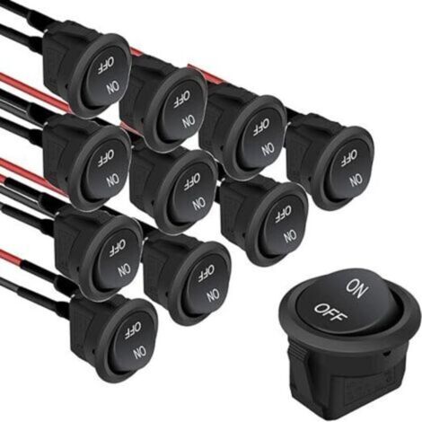 10 runde Wippschalter, Ein/Aus-Wippschalter, Kfz-Schalter 12V 6A/250V 10A/125VAC SPST, vorverdrahtete Wippschalter für Pkw und Lkw
