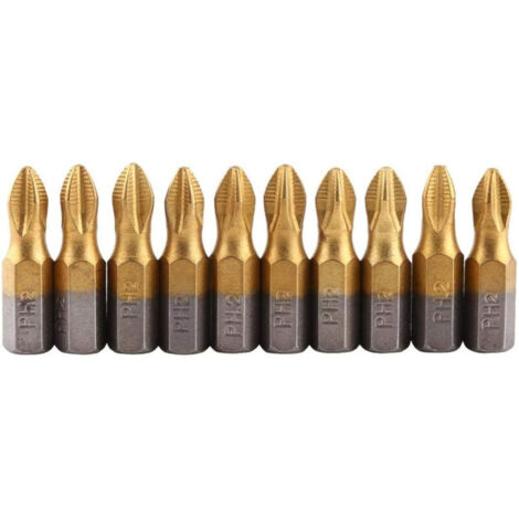 10 rutschfeste magnetische PH2-Schraubendreherbits mit 1/4" (25 mm) Schaft, ideal für Elektriker, Mechaniker und Reparaturarbeiten
