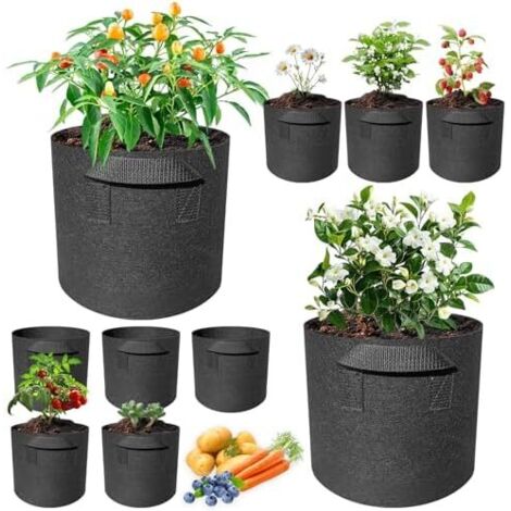 10 Sac Plantation Non Tissé Gallon avec Poignées, Sacs Plantes Respirant Réutilisables pour Jardin Balcon Terrasse , Pots Culture Tissu Fleurs, Pommes Terre, Tomates, Légumes, Fraises -