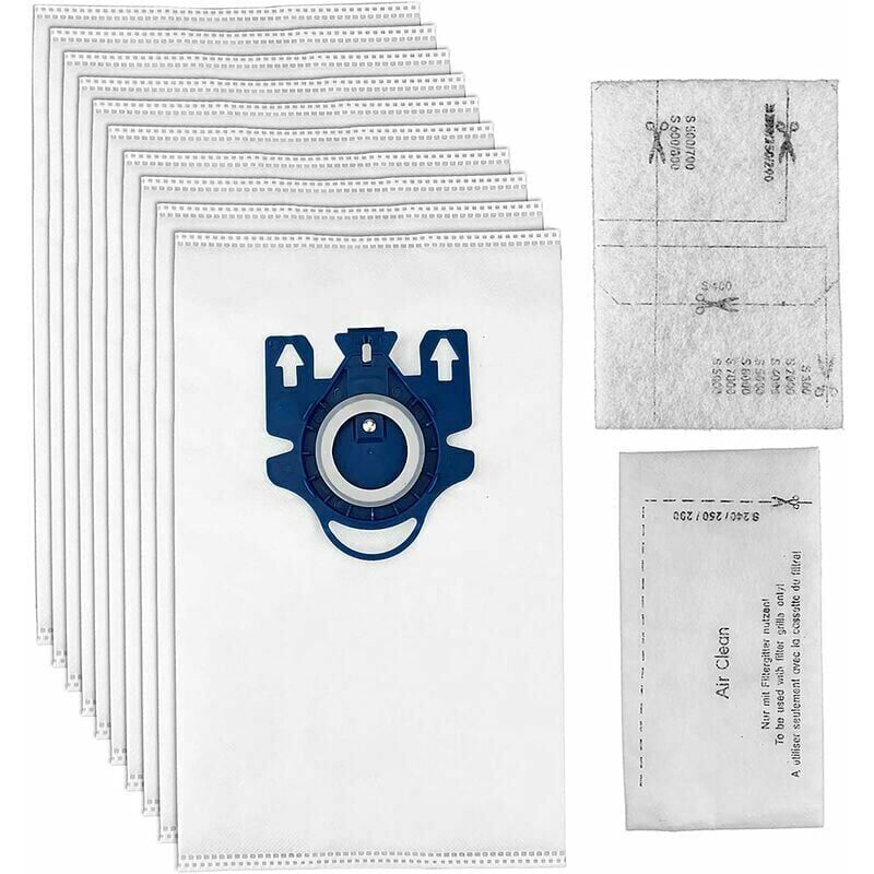 10 sacchetti di ricambio con 2 filtri, per