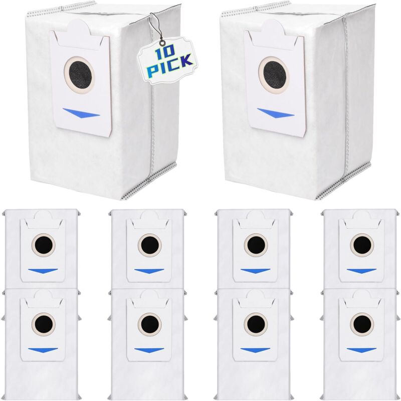 10 sacs à poussière de remplacement applicables pour les aspirateurs robots Ecovacs X2/X2 Pro/X2 Omni, sacs de remplacement jetables de grande