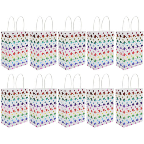 10 Sacs Cadeau Étoiles à 5 Branches - Papier Résistant, Couleurs Vives, Polyvalent pour Cadeaux