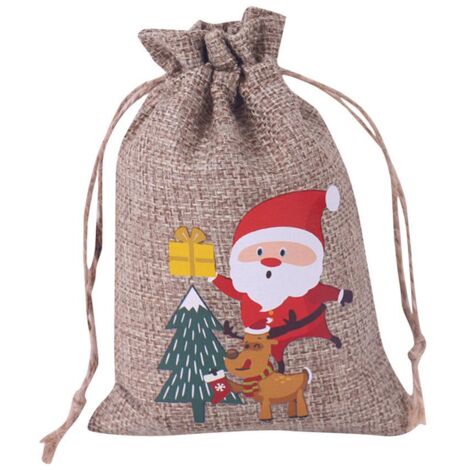 10 Sacs Cadeaux en Lin de Noël pour Bijoux Chocolats, Idéal Décoration Fête Enfants