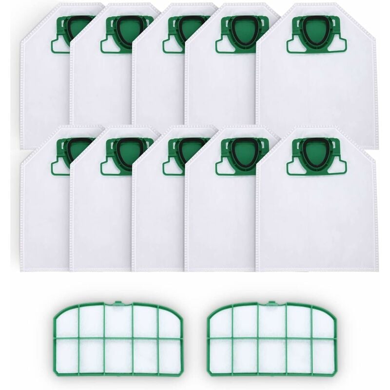 10 sacs d'aspirateur avec 2 filtres hepa pour Vorwerk Kobold VK200 FP200, micro polaire 5 couches de qualité supérieure pour les personnes allergiques