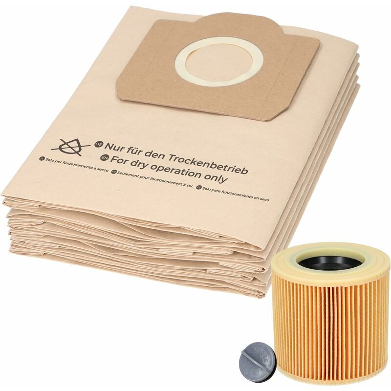 10 sacs d'aspirateur et 1 filtre pour aspirateur Kärcher WD3 et MV3. Alternatives pour les sacs filtrants 6.959-130.0 et le filtre à cartouche