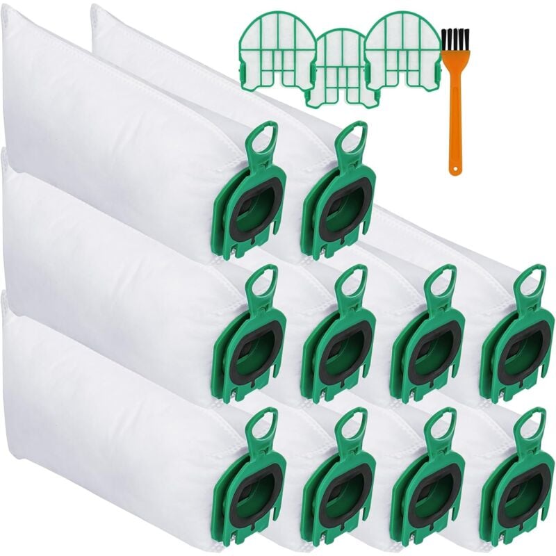 10 Sacs d'Aspirateur pour Vorwerk Kobold VB100 avec 3 Filtres Moteur + 1 Brosse de Nettoyage, Sac à Poussière de Rechange Kit Sac Aspirateur