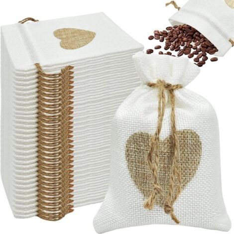 10 sacs en lin avec cordon de serrage, sacs en toile de jute, sacs à collation, sacs cadeaux de Noël blancs.