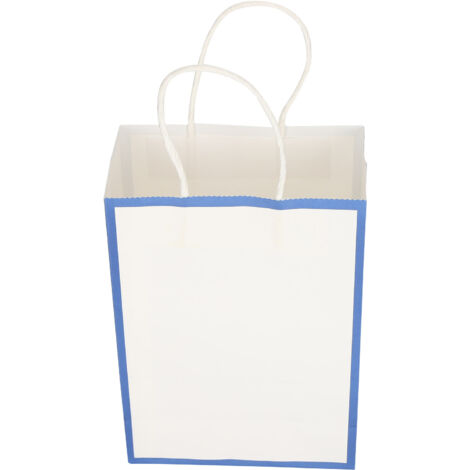 10 Sacs en Papier Kraft Cadeau Portable avec Bordure Blanche+Bleue pour Emballage Shopping