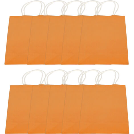 10 Sacs en Papier Kraft Réutilisables pour Cadeaux, Courses et Fêtes - 15x8x21cm - Orange Vif