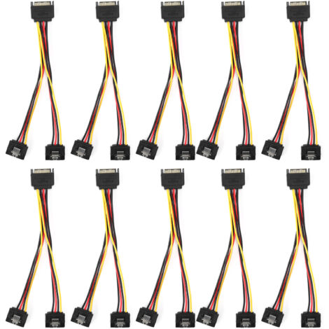 10 SATA-15-Pin-Stromadapter, 1 Stecker auf 2 Buchsen, Stromkabel für Datenübertragung und Laden