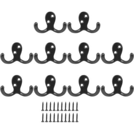 10 schwarze, doppelwandige Retro-Haken aus Zinklegierung, hohe Langlebigkeit für Bad und Küche