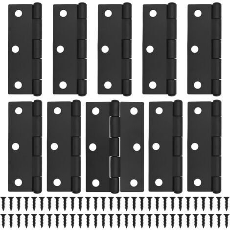 10 schwarze Türscharniere - 75mm (3 Zoll) Schrankscharniere mit 60 schwarzen Schrauben, Innentürscharniere für Wohnmöbel, Holzscharniere