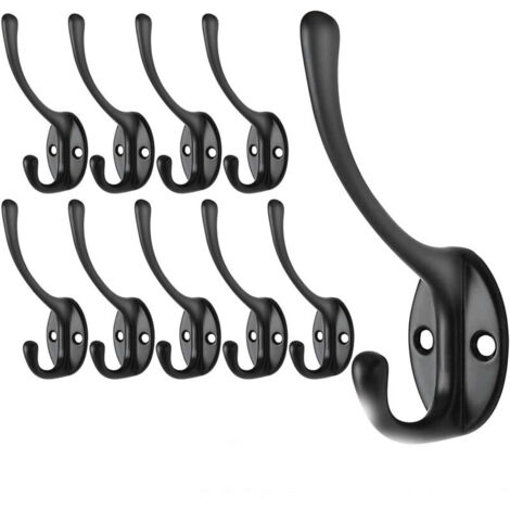 10 schwarze Wandhaken, Vintage-Wandgarderobe, Schwanenhals-Garderobenhaken, Doppelwandhaken mit 40 Schrauben, für Badezimmer- und Küchentüren