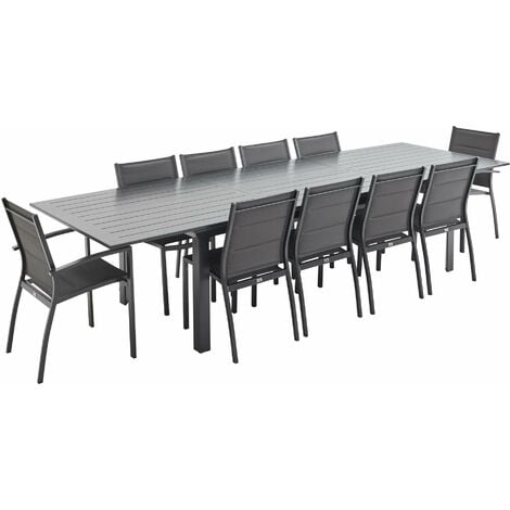 10-seater extendable aluminium garden table set with chairs, Odenton, Anthracite, 335x110x74 cm