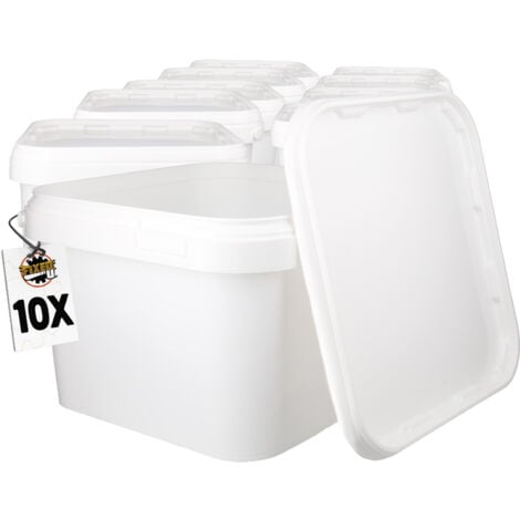 FIXEDBYU 10 Seau en plastique avec couvercle, PP, rectangulaire, blanc, qualité alimentaire 3,5 L