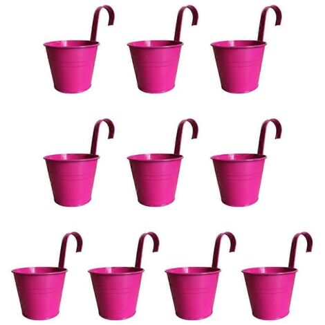 10 seaux de plantes suspendus avec crochet amovible, pot mural en métal pour clôture, lot de 10 pièces.