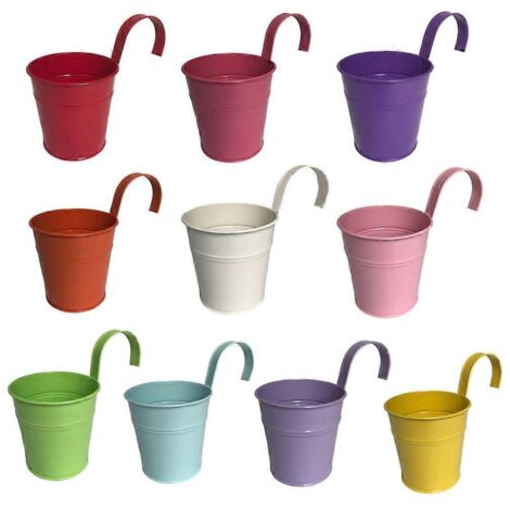 10 Seaux suspendus en métal multicolores, pots à fleurs en fer avec crochet amovible, jardinières pour balcon, clôture, herbes aromatiques, plantes suspendues, lot de 10 supports décoratifs.