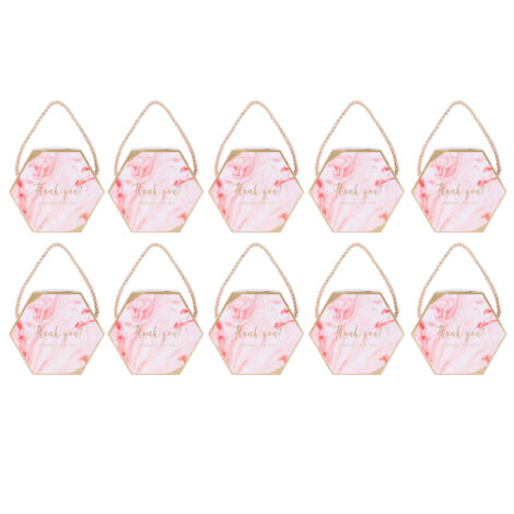 10 sechseckige Geschenkboxen für Pralinen mit Kordelverschluss – ideal für Hochzeiten, Rosa