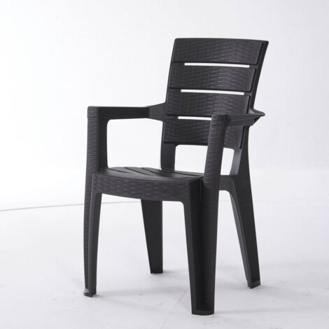 10 Sedie con braccioli impilabile effetto rattan in resina antracite da esterno 56x44xH89 cm