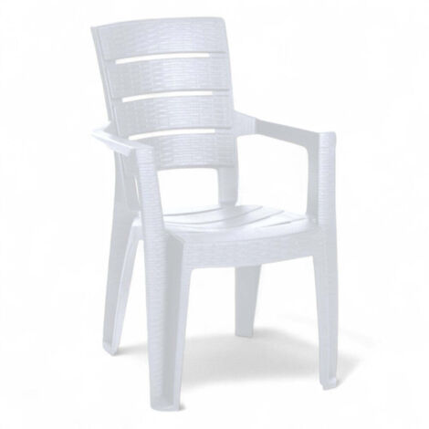 10 Sedie con braccioli impilabile effetto rattan in resina bianca da esterno 56x44xH89 cm