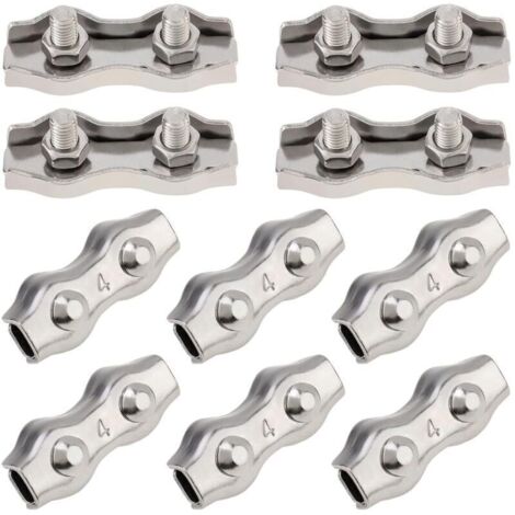 10 serre-câbles duplex M4 à 2 poteaux, en acier inoxydable 304, pour serre-câbles à double boulon de 0,3 cm de diamètre