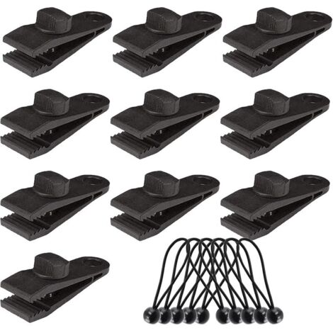 10 set di clip per teloni, clip per tende da sole, morsetti per teloni, clip per tende, tenditori elastici, accessori per campeggio e attività con tendalino