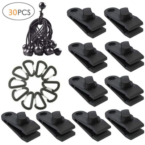 10 Sets Planenclips, Zeltclips, Planenklemmen, Markisenclips, Markisenklemmen, Spannklemmen, Gummiseil, Kugelgummiseil für Zelte, Abdeckungen, Markisen, Banner, Bootszubehör