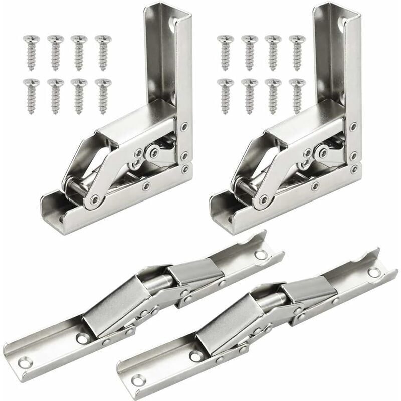 Linghhang - 4PCS 90 Degree Full Overlay Folding Hinges Stainless Steel Door Hinge Kitchen Cabinet Invisible Hinge with 16 Screws for Cupboard Door