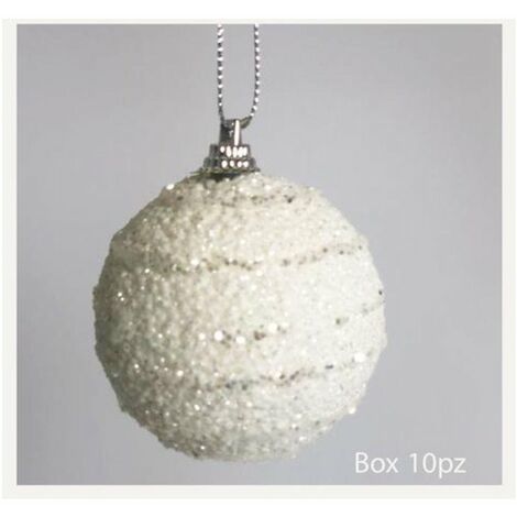 10 sfere palle decorate per albero natale Ø6 cm - colore bianco/argento