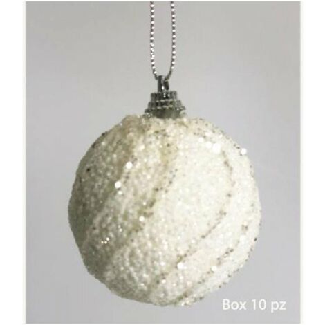 10 sfere palle decorate per albero natale Ø6 cm - colore bianco/argento