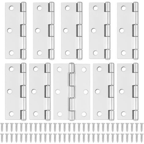 10 silberne Türscharniere - 75 mm (3") Scharniere für Schranktüren mit 60 silbernen Schrauben für Innentürscharniere von Möbeln, Holztürscharniere