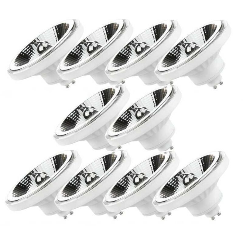 10 Spots led AR111 GU10 10 watts, blanc neutre 4000K 20° 850lm