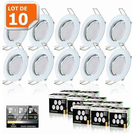 10 SPOTS LED DIMMABLE SANS VARIATEUR 7W eq.56w BLANC CHAUD FINITION BLANC