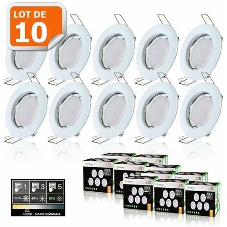 10 SPOTS LED DIMMABLE SANS VARIATEUR 7W eq.56w BLANC NEUTRE FINITION BLANC