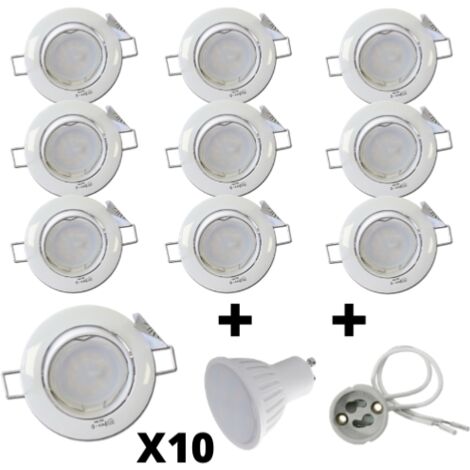 10 Spots Led GU10 Encastrables Orientables Blanc Led 7W rendu 50W 120 4000K