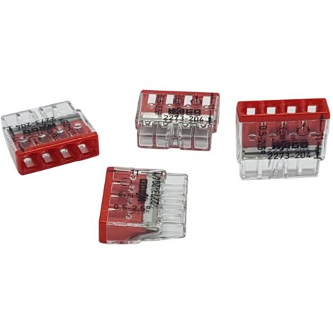10 StÃ¼ck Wago 2273-204 COMPACT-Verbindungsdosenklemme Ã˜ 0,5-2,5 mmÂ², 4-polig, transparent/rot