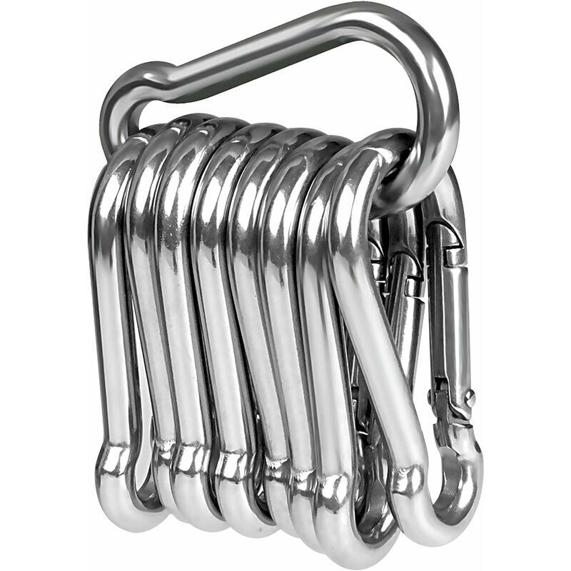 10 stainless steel carabiners, carabiners with clip closure, high-quality steel carabiners for all pulling tools and handles with an eyelet