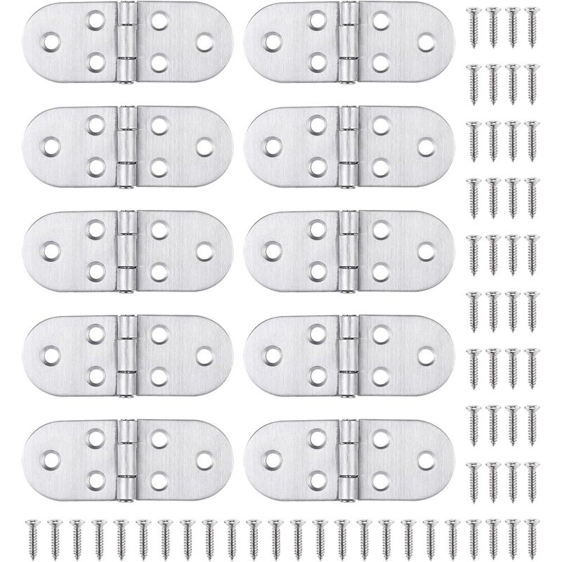 10 Stainless Steel Hinges and Screws, Easy and Strong Assembly, for Folding Table, Cupboard Door, Hatch, Boat/House Window