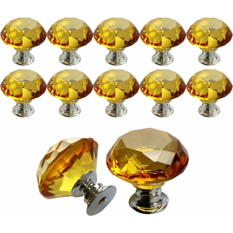 10 Stück 30 mm Glas-Schrankknöpfe Kristall-Diamant-Zuggriff für Schubladen, Kommode, Schrank, Küche, Gelb | 06286500440889 10 Stück 30 mm Glas-Schrankknöpfe Kristall-Diamant-Zuggriff für Schubladen, Kommode, Schrank, Küche, Gelb | 06286500440889