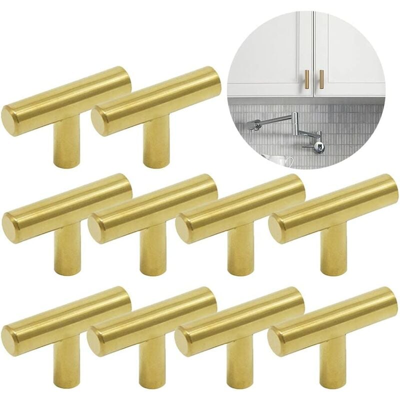 10 Stück Gold Edelstahl Küchen t Griff Einloch Gold Möbelgriff | 06286528990328 10 Stück Gold Edelstahl Küchen t Griff Einloch Gold Möbelgriff | 06286528990328
