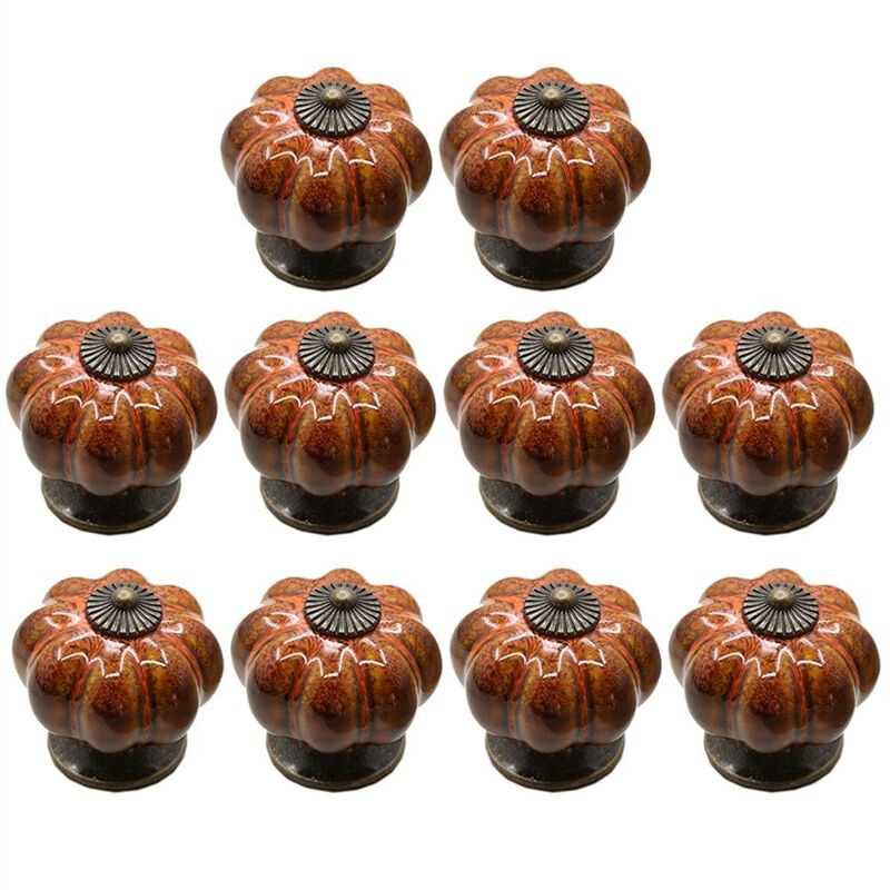 10 Stück Möbelgriffe in Kürbisform 40mm Schubladenknöpfe Vintage aus Keramik mit Schrauben – Orange | 08131010835343