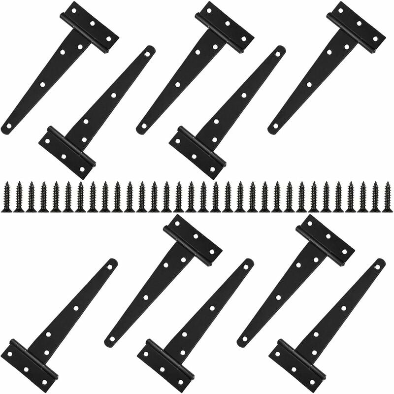 10 Stück robuste T-förmige Türscharniere, 15 cm schwarzes Metall-Holztürscharnier für Holztüren, hängende Schranktüren, Schuppentürscharniere, | 09465851314057 10 Stück robuste T-förmige Türscharniere, 15 cm schwarzes Metall-Holztürscharnier für Holztüren, hängende Schranktüren, Schuppentürscharniere, | 09465851314057