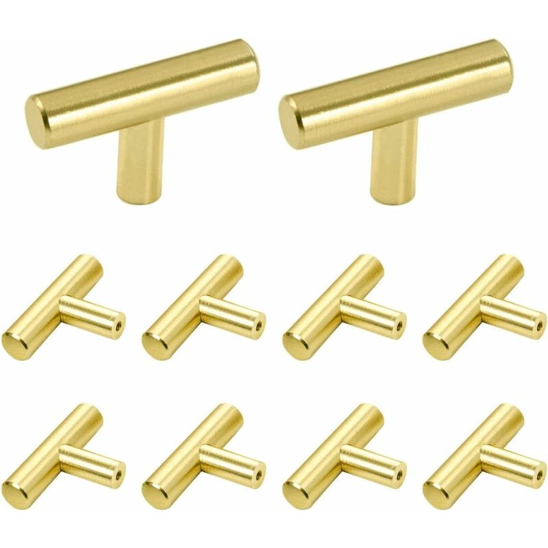 10 Stück Schubladenknöpfe, Einloch-Schrankgriffe und Knöpfe Gold t Bar Küchenschrank Türgriffe aus gebürstetem Edelstahl | 06220058104244 10 Stück Schubladenknöpfe, Einloch-Schrankgriffe und Knöpfe Gold t Bar Küchenschrank Türgriffe aus gebürstetem Edelstahl | 06220058104244